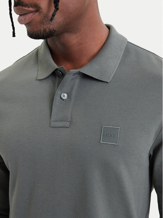 BOSS BOSS Тениска с яка и копчета Passerby 50507704 Каки Slim Fit