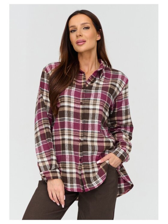 Makadamia Makadamia Koszula C75 Bordowy Loose Fit