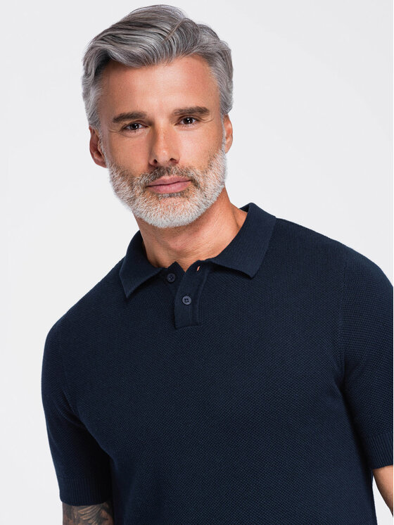 Ombre Ombre Polo OM-POSS-0178 Granatowy Regular Fit