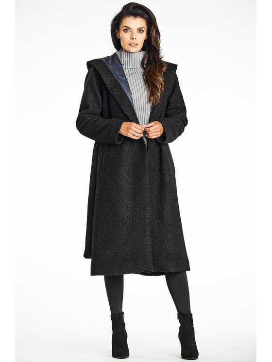Awama Awama Płaszcz A680 Czarny Basic Fit