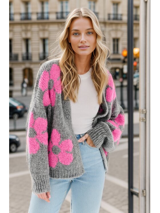 NAOKO NAOKO Kardigán Rethink Pink Sivá Oversize