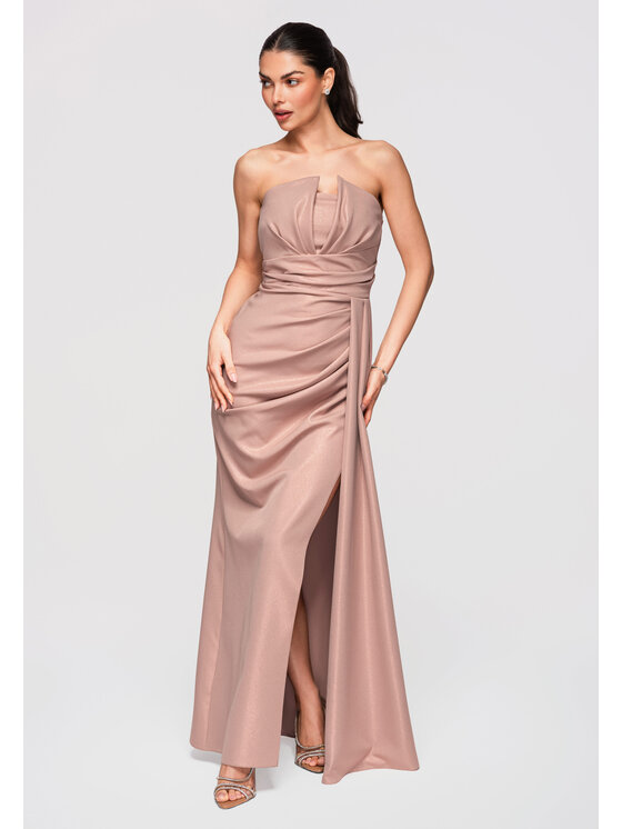Ombre Ombre Sukienka wieczorowa LA-OM-DLR338 Beżowy Slim Fit
