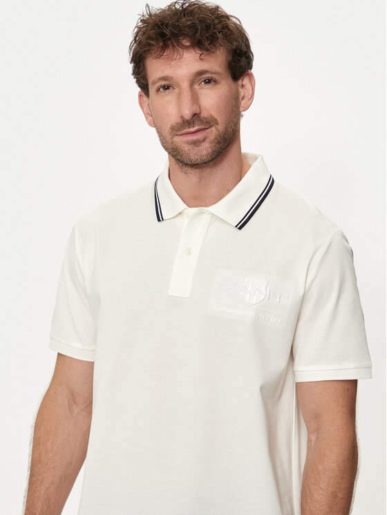 Gant Gant Polo marškinėliai Contrast 2013039 Écru Regular Fit