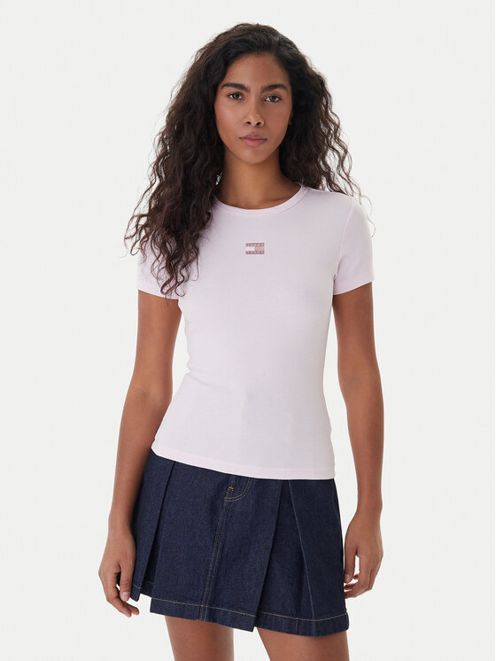Tommy Jeans Tricou Badge DW0DW17881 Roz Slim Fit
