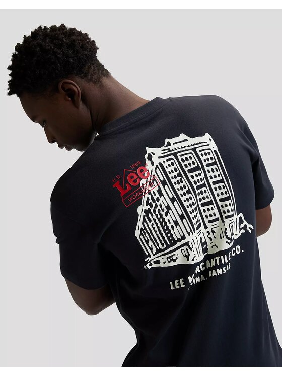 Lee Lee T-Shirt WW BUILDING TEE Niebieski Relaxed Fit