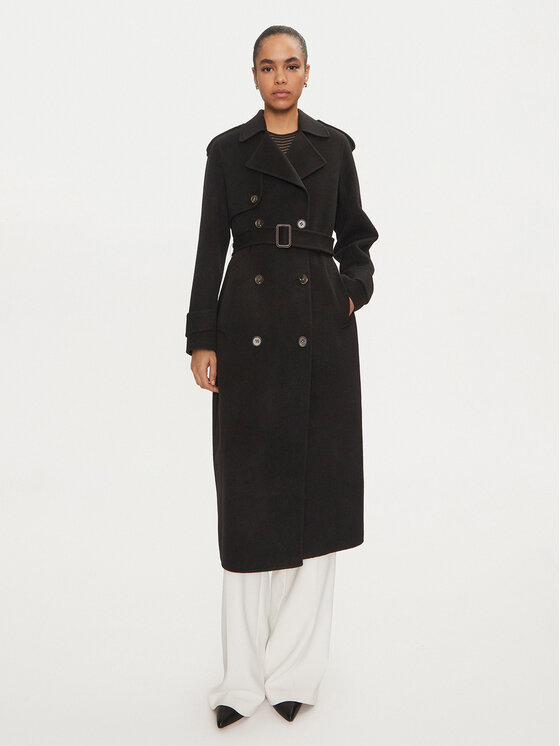 Elisabetta Franchi Vlnený kabát CP-57D-46E2 Čierna Regular Fit