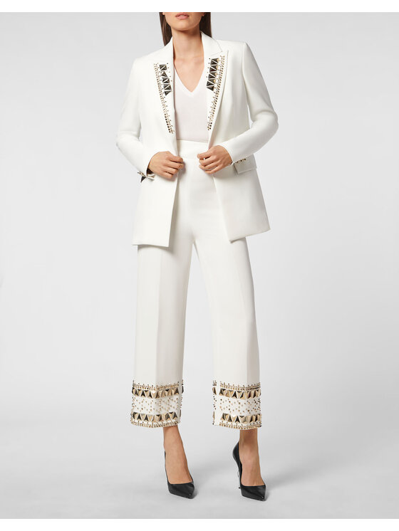 PHILIPP PLEIN PHILIPP PLEIN Spodnie materiałowe 2967 Biały Flare Fit
