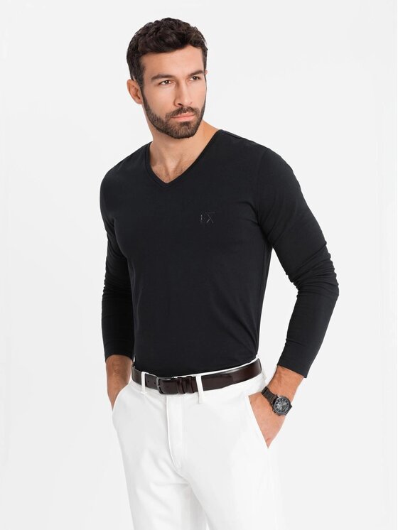 Ombre Ombre Longsleeve OM-LSBC-0123 Czarny Slim Fit