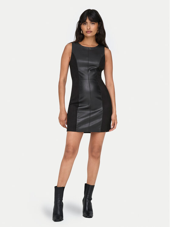 ONLY ONLY Rochie de piele Rafia 15330045 Negru Slim Fit