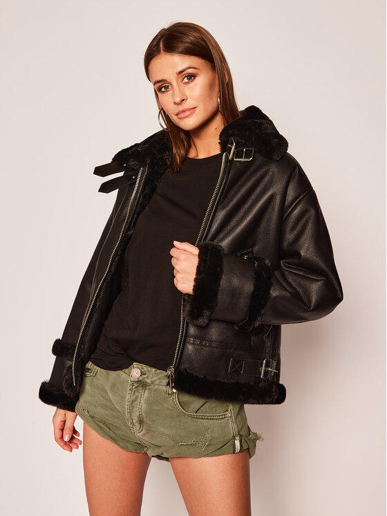The Kooples The Kooples Dirbtinės odos striukė Bounded Fake Fur FFOU19045S Juoda Regular Fit