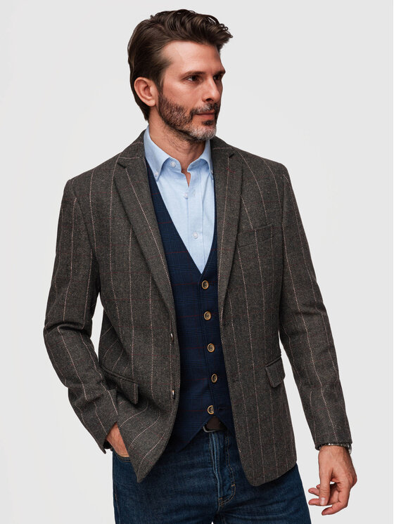 Ombre Ombre Marynarka M166 Szary ciemny Regular Fit