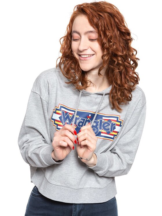 Wrangler Wrangler Bluza GEO HOODIE Szary Regular Fit