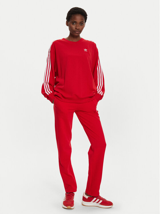 adidas Felpa 3 Stripes IN8487 Rosso Oversize Modivo