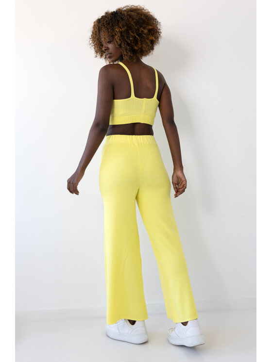 Fobya Fobya Spodnie dzianinowe F2031 Żółty Basic Fit