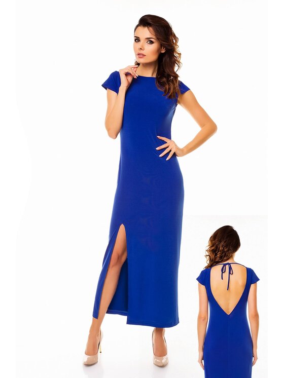 Awama Awama Večerní šaty A136 Modrá Basic Fit