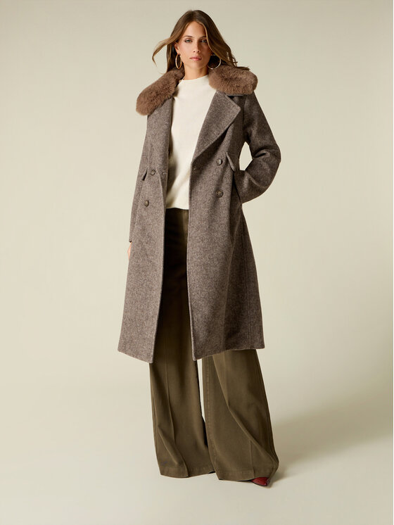 Oltre Oltre Płaszcz zimowy 8018R001316N022 Kremowy Baggy Fit