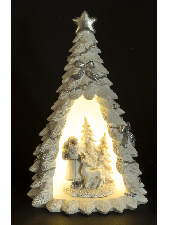 MIAhome MIAhome Figurka choinka LED z Mikołajem wewnątrz 25x16x14 cm Biały