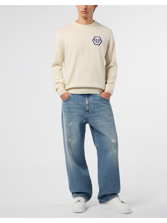 PHILIPP PLEIN PHILIPP PLEIN Sweter 29047 Biały Regular Fit