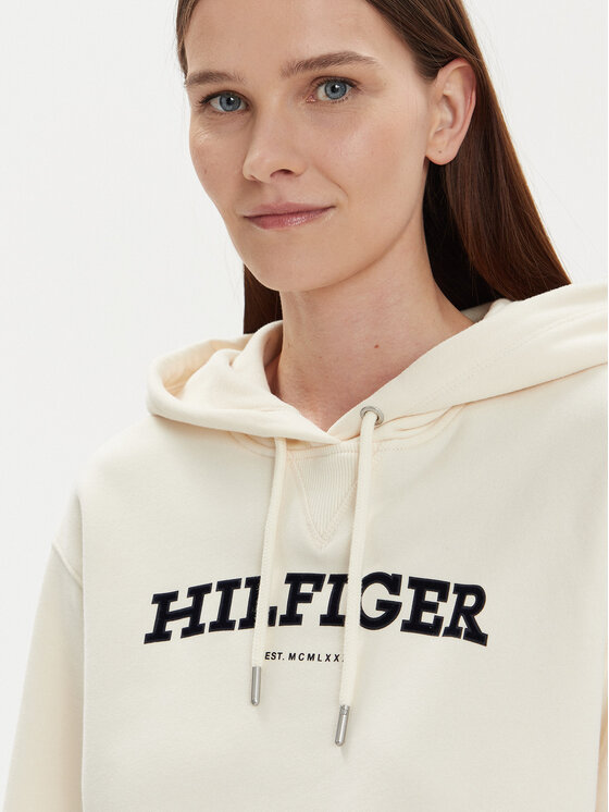 Tommy Hilfiger Tommy Hilfiger Felpa Monotype Flock WW0WW41236 Écru Relaxed Fit