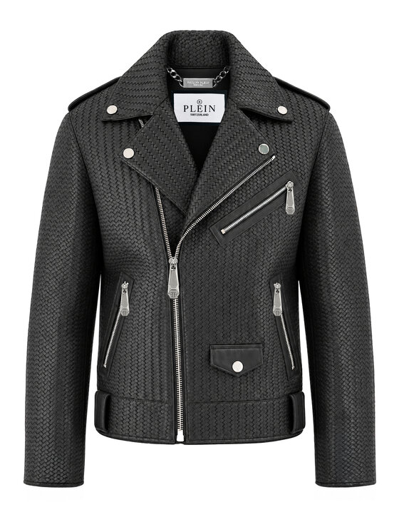 PHILIPP PLEIN PHILIPP PLEIN Kurtka skórzana 31049 Czarny Slim Fit