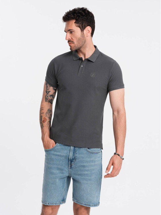 Ombre Ombre Polo OM-POBS-0100 Szary Regular Fit