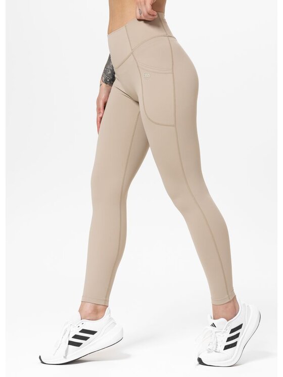 PITBULL PITBULL Legginsy Legginsy sportowe damskie AVENIDA M Beżowy Regular Fit
