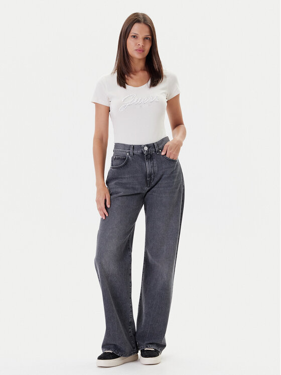 Guess Guess Tričko W5YI46 J1314 Écru Slim Fit