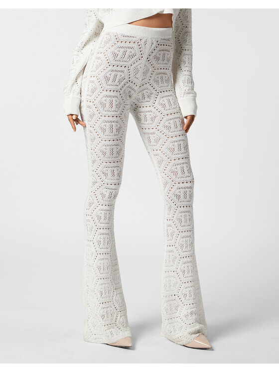 PHILIPP PLEIN PHILIPP PLEIN Spodnie dzianinowe 15273 Biały Flare Fit