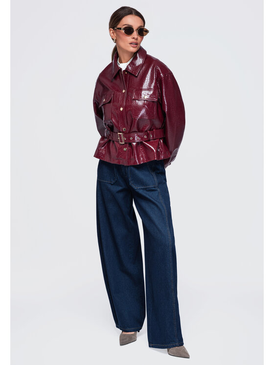Ombre Ombre Kurtka przejściowa OW-JAFL-0141 Bordowy Relaxed Fit