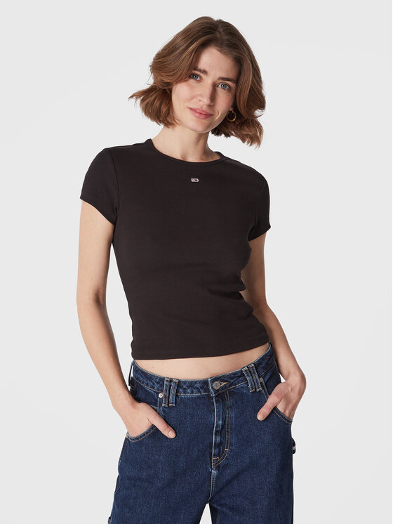 Tommy Jeans T-shirt Essential DW0DW14876 Nero Slim Fit, taglia : M