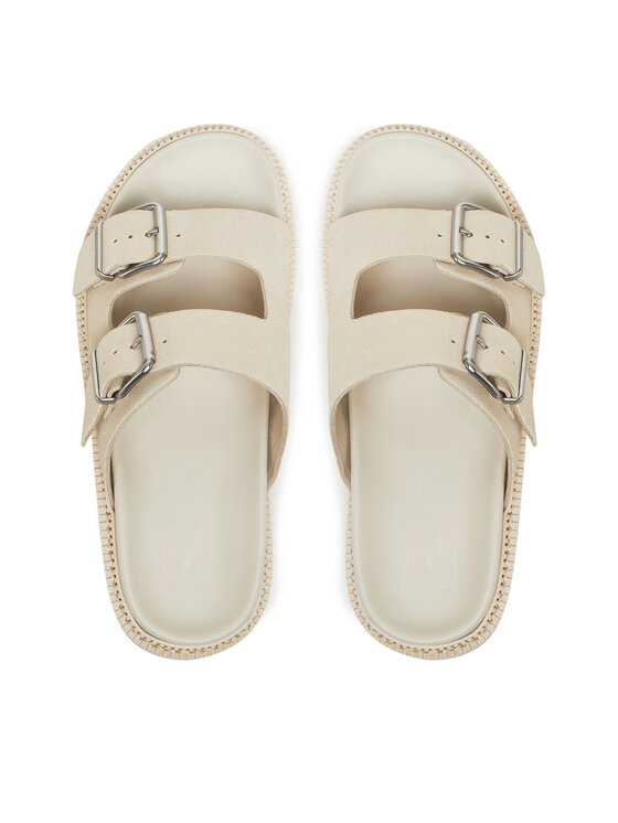 Tommy Jeans Tommy Jeans Şlapi Double Strap Sandal Suede EN0EN02797 Écru