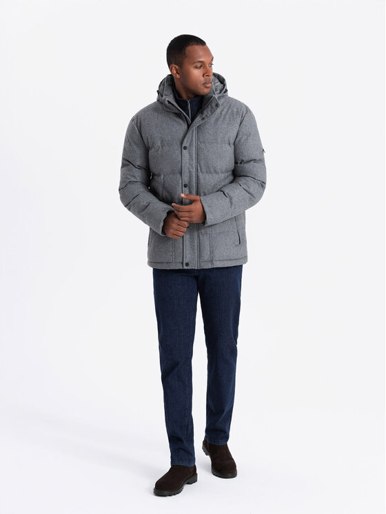 Ombre Ombre Vatovaná bunda OM-JAHP-0203 Šedá Regular Fit
