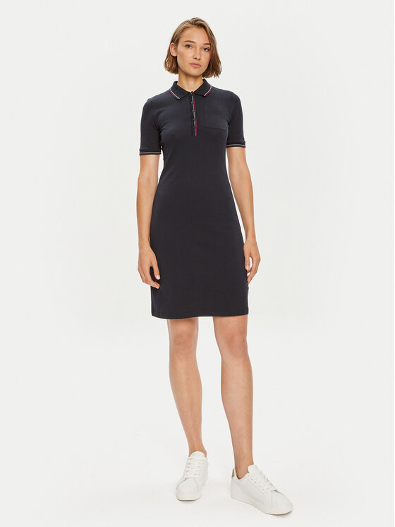 Tommy Hilfiger Tommy Hilfiger Kasdieninė suknelė Slim RWb Tipping Polo 1/2SLV DRS WW0WW42114 Tamsiai mėlyna Slim Fit