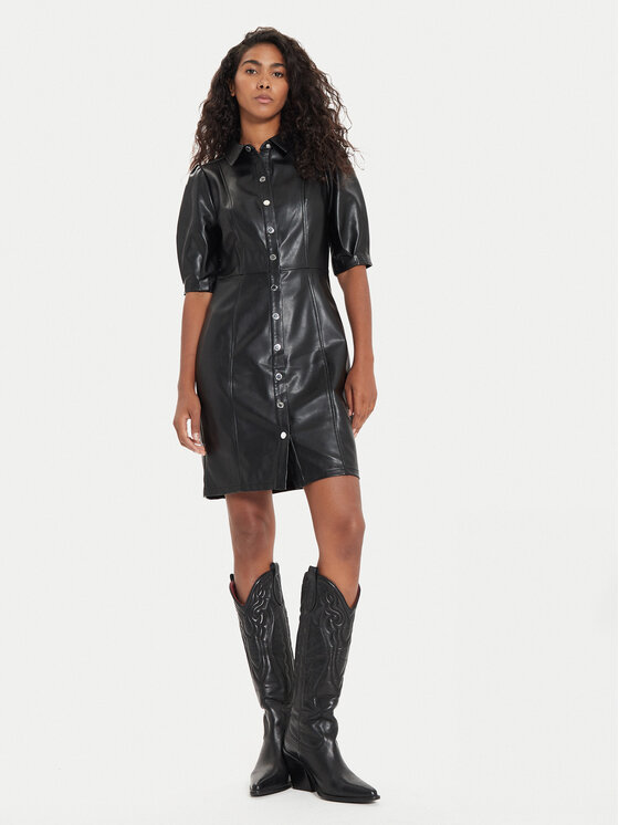 Morgan Morgan Rochie din imitație de piele 242-RLONGO Negru Slim Fit
