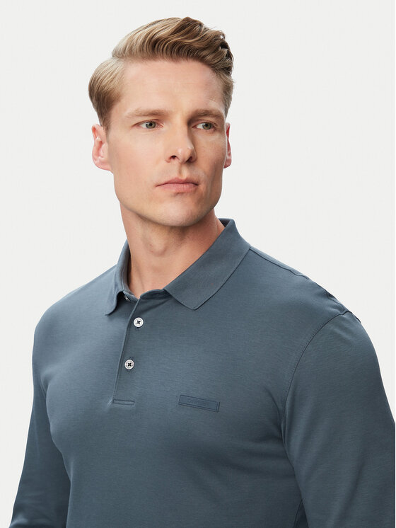 Calvin Klein Calvin Klein Тениска с яка и копчета Supima LV04LH240G Тъмносив Slim Fit