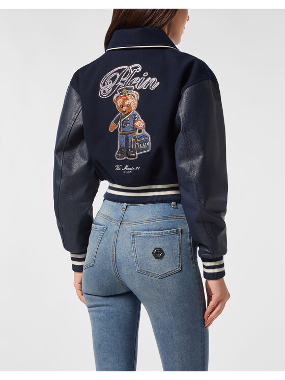 PHILIPP PLEIN PHILIPP PLEIN Kurtka skórzana 27273 Granatowy Slim Fit