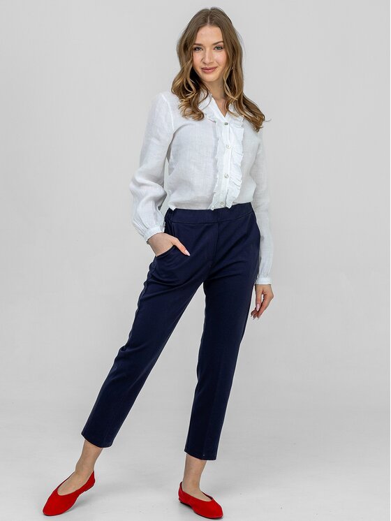 Perso Perso Kalhoty z materiálu PTE242402F Tmavomodrá Regular Fit
