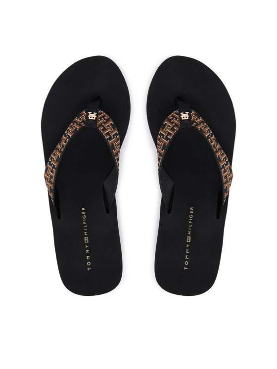 Tommy Hilfiger Flip flop Wedge Summer Sandal Mono FW0FW09698 Negru