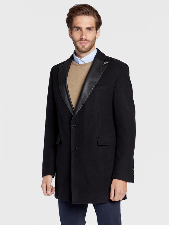 CG - CLUB of GENTS CG - CLUB of GENTS Gyapjú kabát Piper-K 254001-001 Fekete Slim Fit