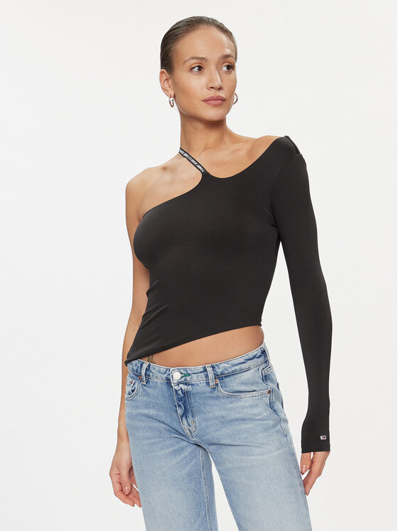 Tommy Jeans Tommy Jeans Μπλουζάκι Logo Tape DW0DW16502 Μαύρο Slim Fit