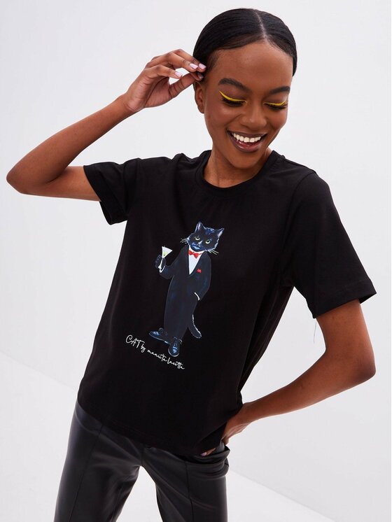 T-Shirt, rozmiar S, Czarne, Printed T-shirt