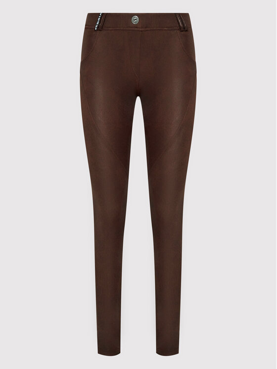 NEBBIA NEBBIA Hlače Leather Look Bubble 538 Smeđa Slim Fit