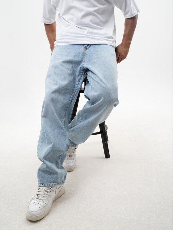 Jigga Wear Jigga Wear Jeansy Szerokie luźne bagy korona Niebieski jasny Baggy Fit