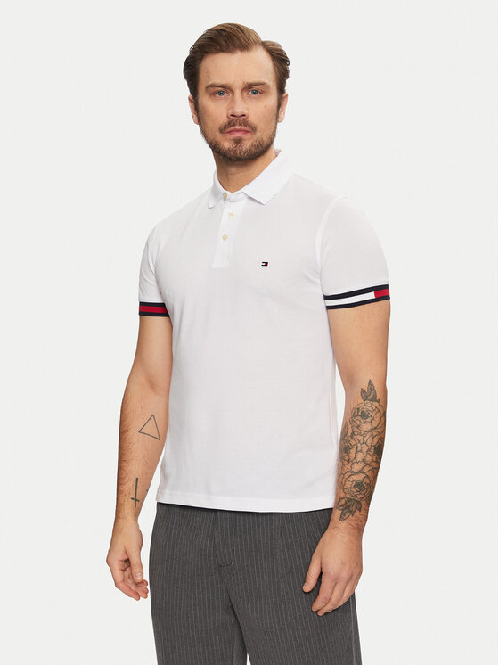Tommy Hilfiger Polokošeľa Flag Cuff MW0MW37518 Biela Slim Fit