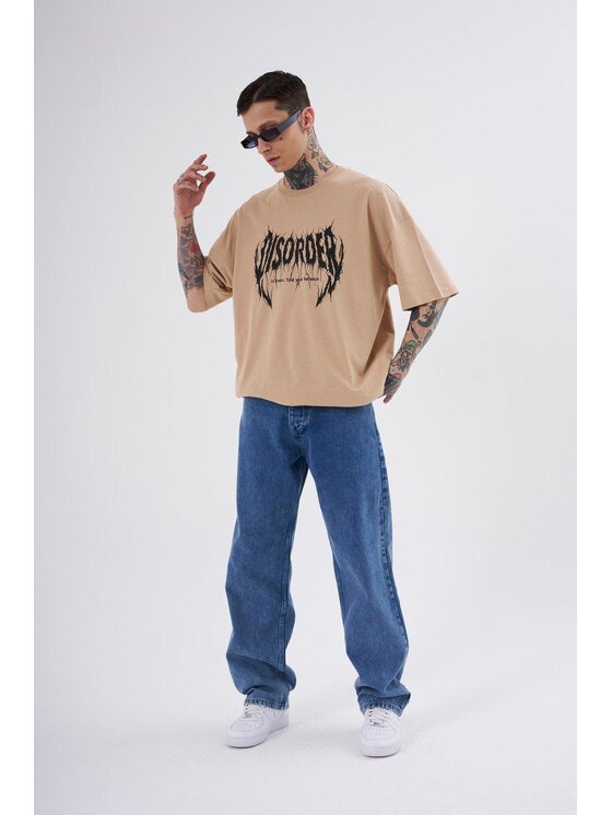 MyStars MyStars T-Shirt Koszulka Z Krótkim Rękawem Oversize Męska Beżowa Machinist Disorder XL Beżowy Oversize