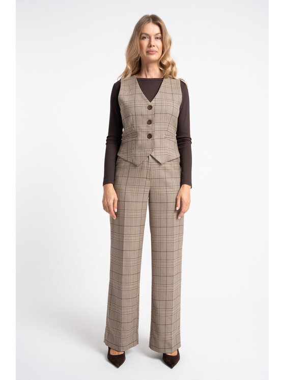 CLICK CLICK Spodnie materiałowe 30-363 Beżowy Wide Fit