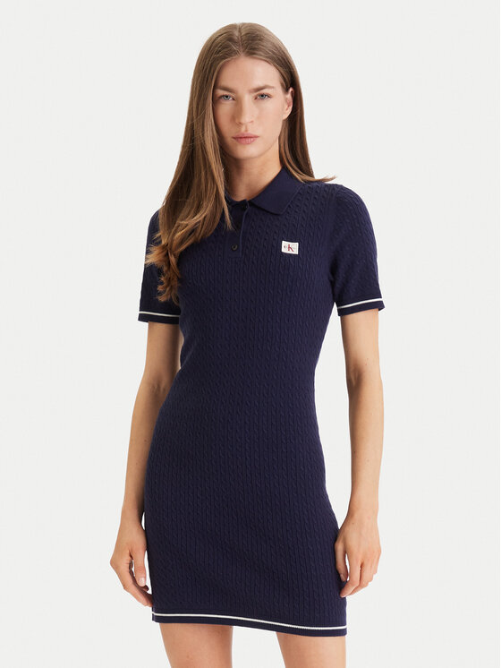 Calvin Klein Rochie de zi Microcable LV047F323G Bleumarin Slim Fit