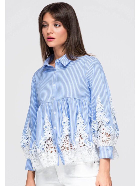 Ombre Ombre Koszula OW-SH-E0046 Niebieski Loose Fit