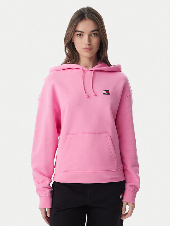 Tommy Jeans Pulóver Badge DW0DW19414 Világos rózsaszín Boxy Fit