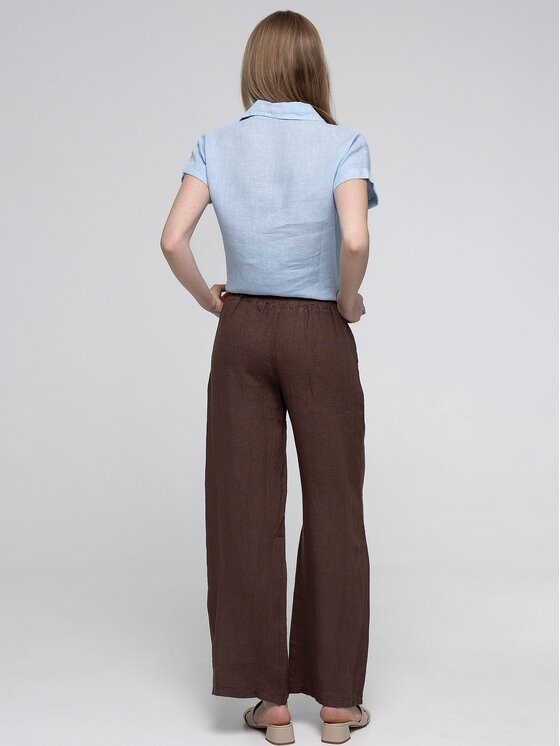 Perso Perso Kalhoty z materiálu PTE266362F Hnědá Wide Leg